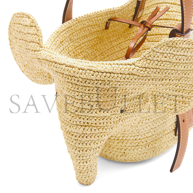LOEWE SMALL ELEPHANT BASKET IN RAFFIA AND CALFSKIN A546T37X01 (35*17.5*17cm)